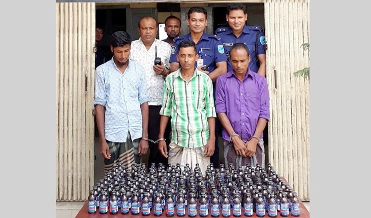 মির্জাপুরে ২০২ বোতল ফেনসিডিলসহ তিন মাদক